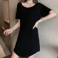 Summer Short Sleeve Pyjamas Dress with Chest Pad (Black)